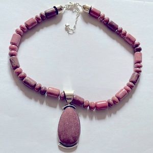EUC Jay King Pink Rhodonite Pendant& Necklace
